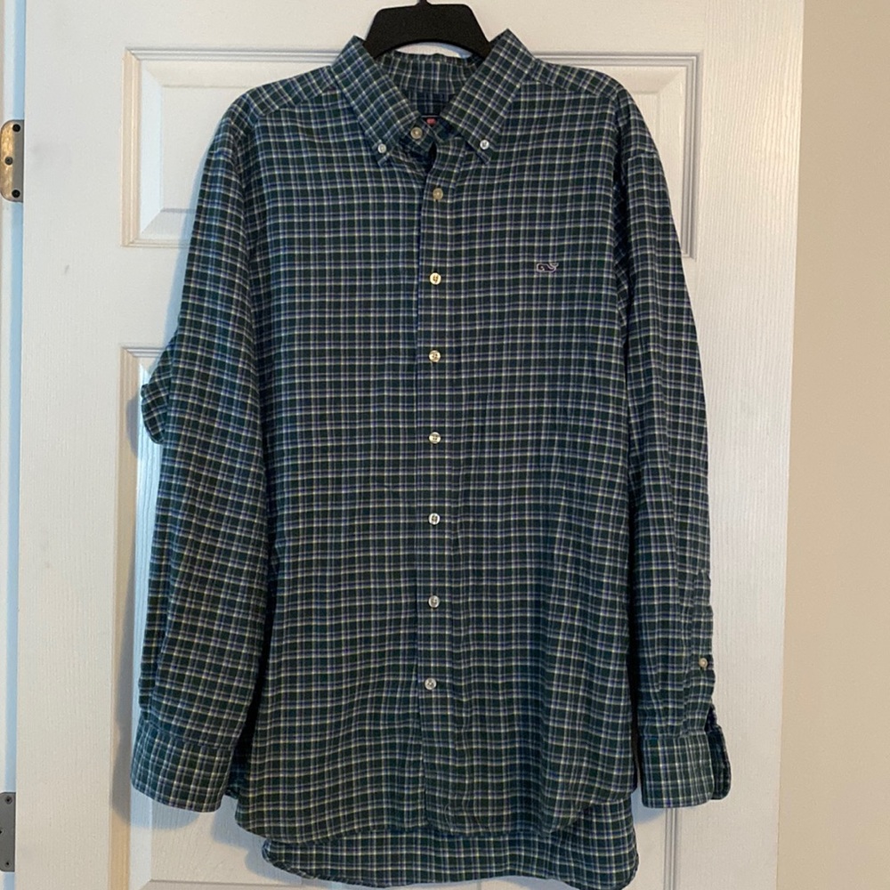 Vineyard Vines XL slim fit whale shirt green plaid l/s